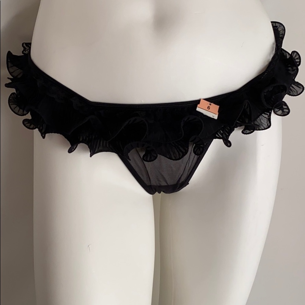 Delicates black nylon ruffle thong keyhole panty M